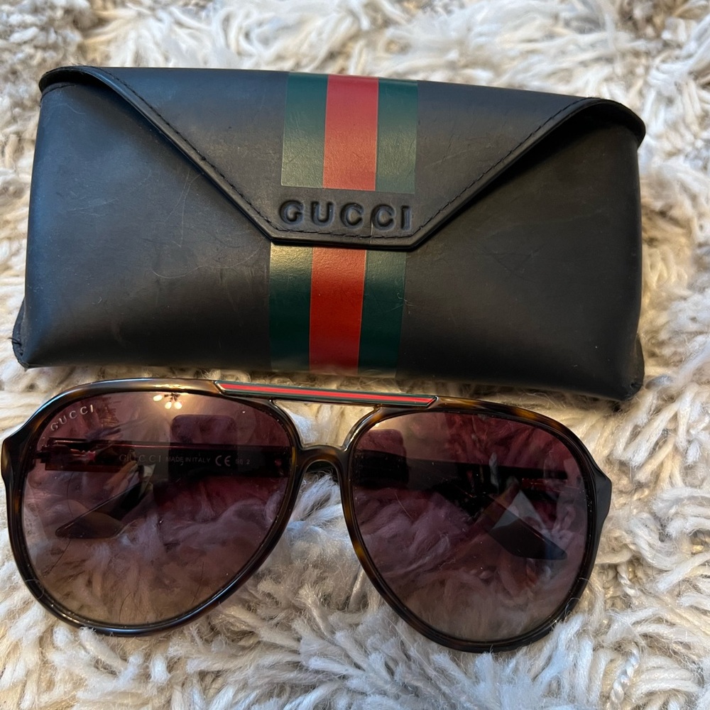 Gucci GG 1627/S 7911W Aviator Sunglasses Brown Tortoise Signature Stripe